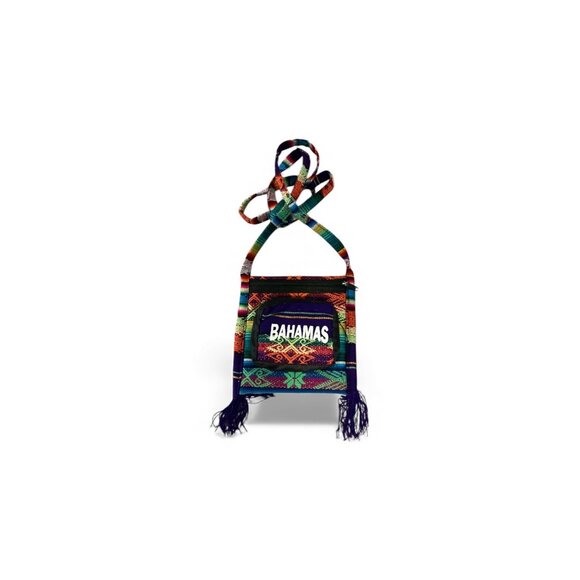 Bahamas Themed Woven Crossbody Bag With Adjustable Strap & Fringe Detail - Picture 5 of 5